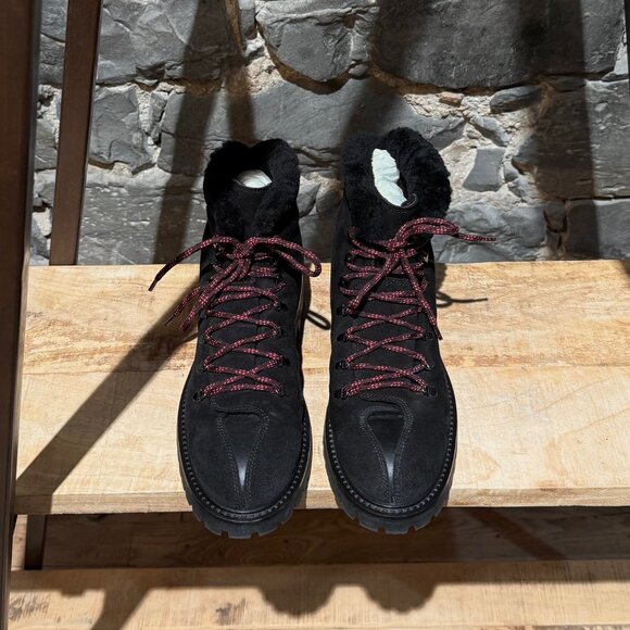 Valentino Black Suede Shearling Lined Winter Hiking Boots - Picture 3 of 13